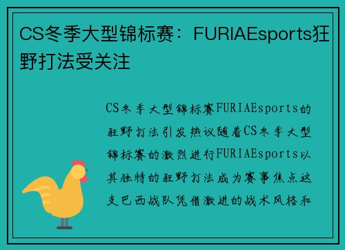 CS冬季大型锦标赛：FURIAEsports狂野打法受关注